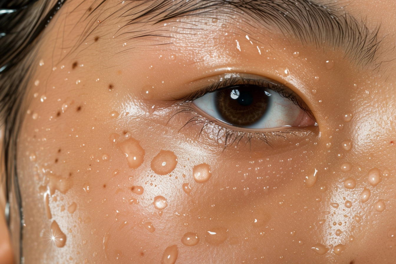 A close-up image of a woman applying homemade natural skin moisturise on her cheek, showcasing the creamy texture and the skin's visible hydration and glow.